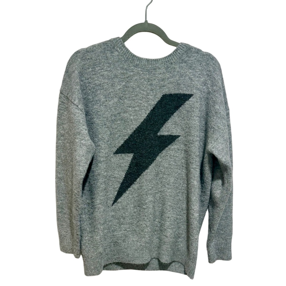 ee:some Gray Lightning Bolt Oversized Pullover Sweater Small Medium S/M‎